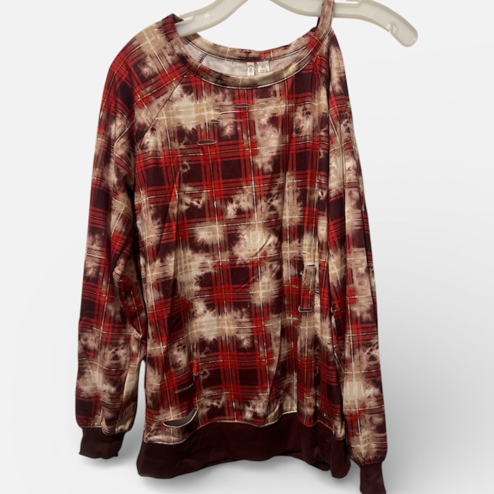 Cato Red and Brown Plaid Women's Top